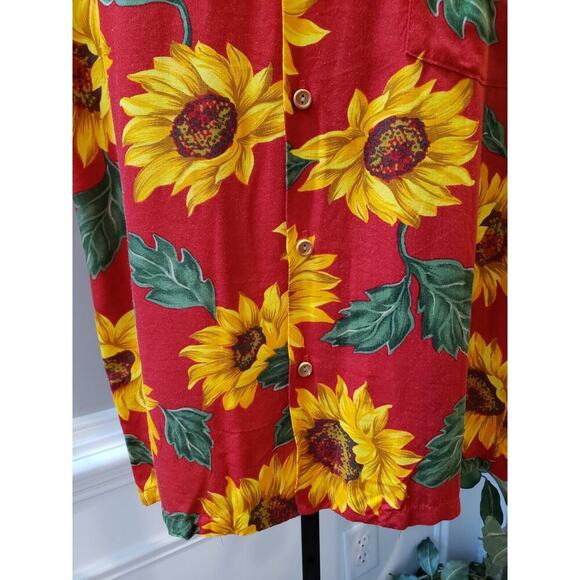 Paradise Found Men's Red Sunflower Collared Short Sleeve Button Down Shirt Large - Picture 3 of 8